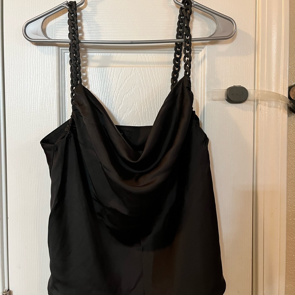 NWT Large Forever 21 Elegant Black Satin Cowl Neck Top